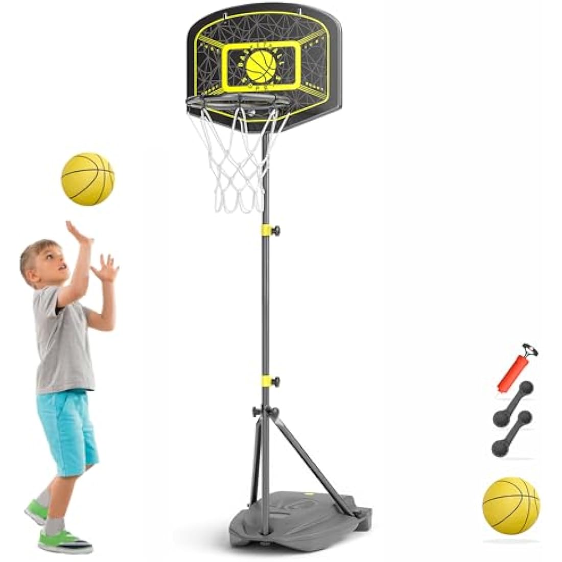 GILIKOKO Kids Basketball Hoop,Adjustable Height 3.6-6.2ft,Basketball Net Kids 3-5,4-8,Outdoor Indoor Toys Gifts for Boys or Girls at age 3 4 5 6 7 8,Steel Frame