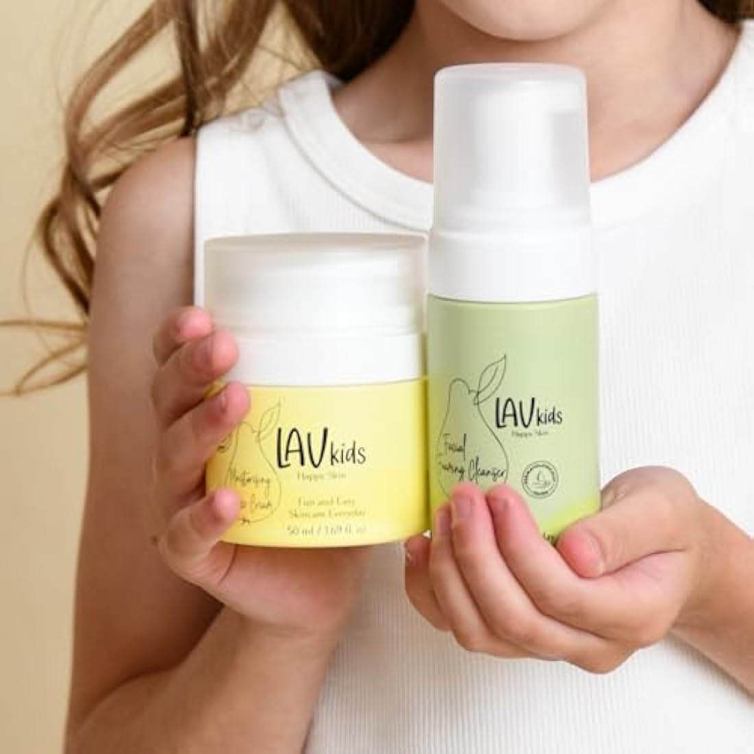Lav Kids Moisturising Skincare Bundle- Foaming Facial Cleanser 100ml & Face Moisturiser 50ml, Dermatologically Tested, for Sensitive Skin