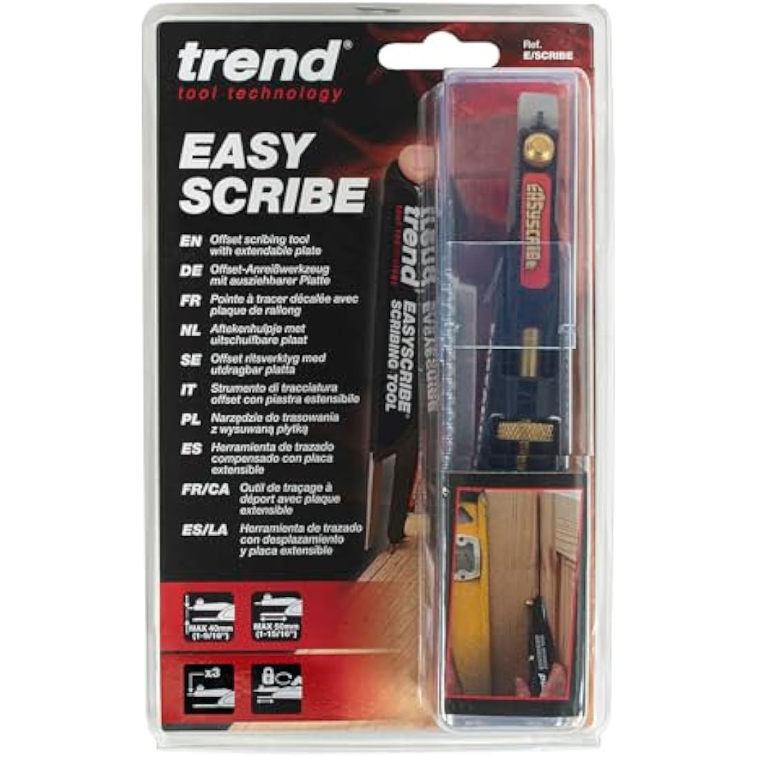 Trend EasyScribe Scribing Tool - Versatile and Accurate Scribing Solution for Carpenters, Joiners, Tilers, Kitchen and Shop Fitters, E/SCRIBE, Black, 1 Count (Pack of 1)
