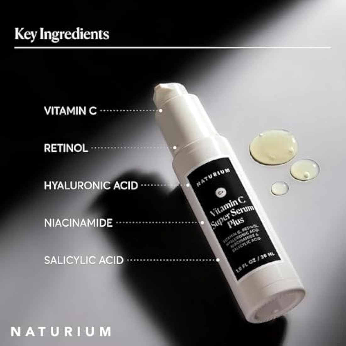 Naturium Vitamin C Super Serum Plus, Smoothing Face Care, plus Retinol, Hyaluronic Acid, Niacinamide & Salicylic Acid | 1.0 FL OZ / 30 ML