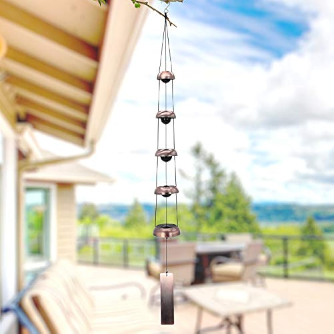 Temple Red Copper Wind Chimes, 3 Bells - Feng Shui Chimes for Garden Outdoor and Porch