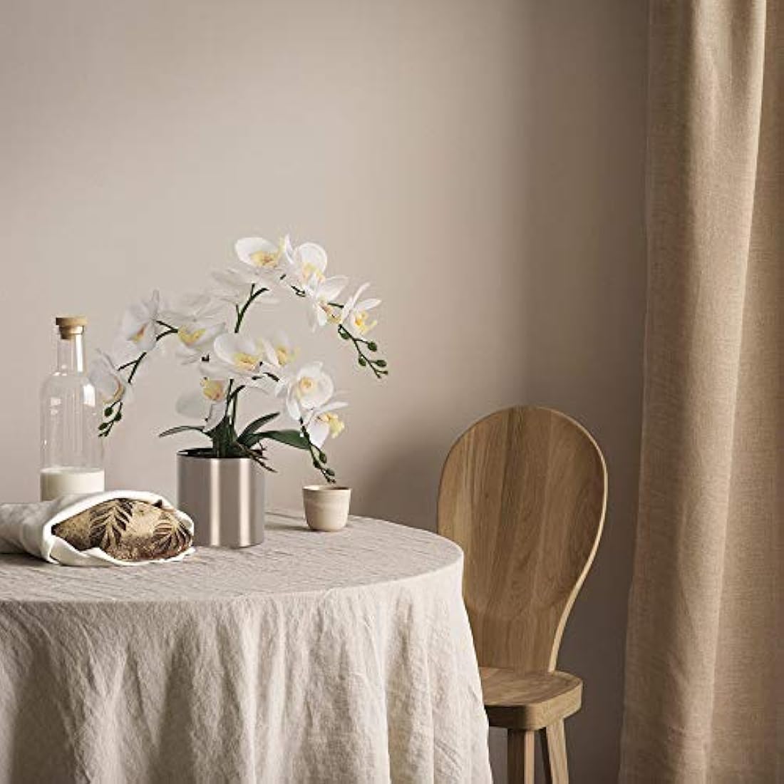 LESING Artificial Orchid Flower with Vase, White Orchid Bonsai Faux Orchid Phalaenopsis Plant Pot Arrangements for Home Decoration (White,Silver Vase)