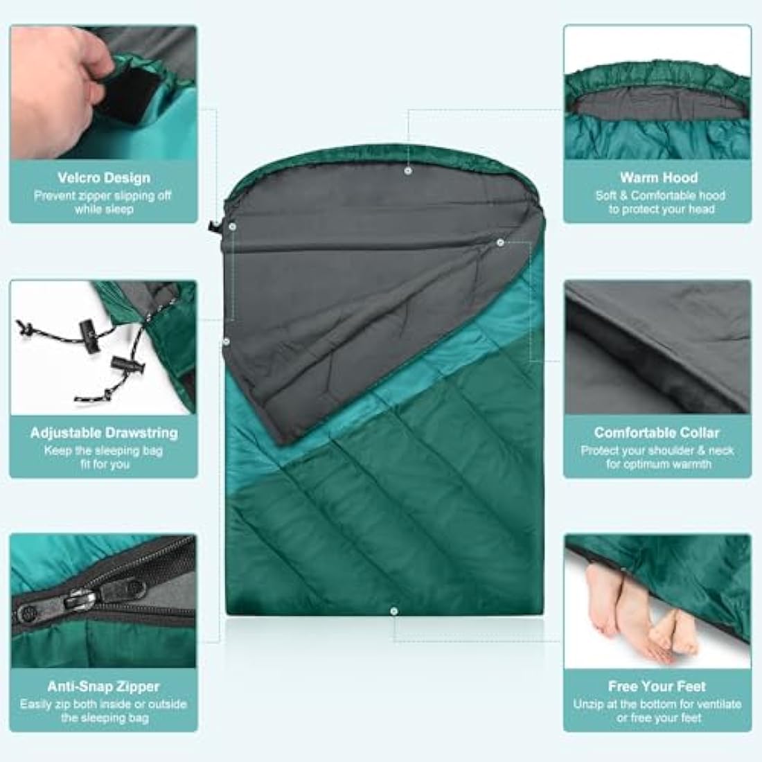 Mcota Double Sleeping Bag, 2 Person Queen Size Sleeping Bag for Adults Couples Family Camping Backpacking, XL Waterproof Lightweight for Cold Weather & Warm