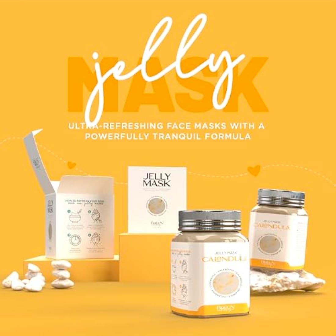 BRÜUN Jelly Mask Jar Calendula Peel-Off Face Care Rubber Mask | 23 fl oz Skin Care Moisturizing Gel Mask Jar Spa Set