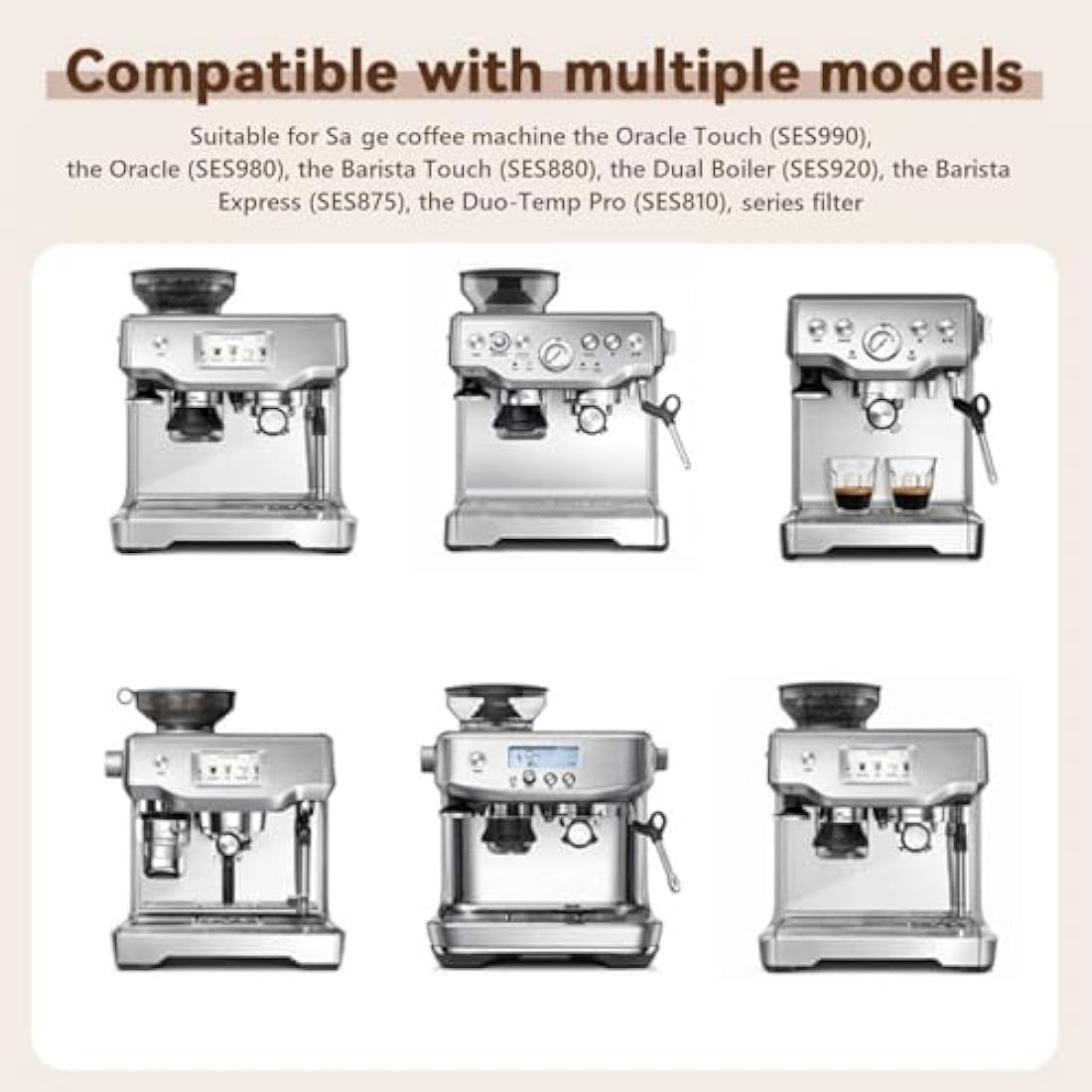 6 Pack Coffee Machine Water Filters for Sa ge Barista Express, Claroswiss, Barista Touch, BES008 Replacement SES008WHT0NEU1, SES810, SES875, SES880, SES920, SES980, SES990