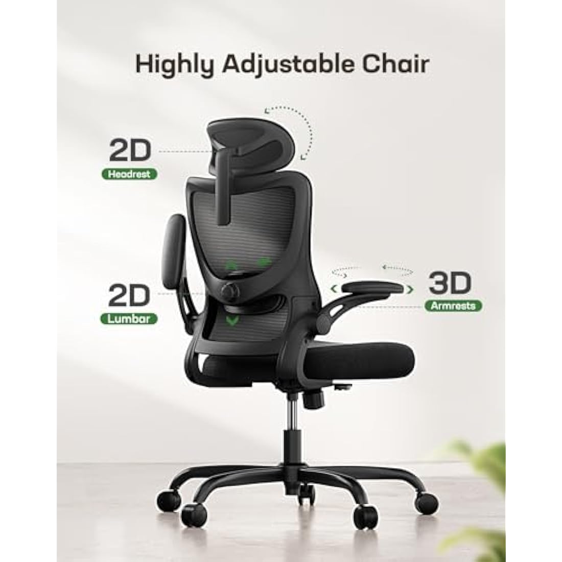 Marsail Ergonomic Office Chair: Computer Desk Chair with High Back Adjustable Lumbar Support 3D Armrests and Headrest 90°-130°Rocking Mesh Swivel Task Chairs for Home Office