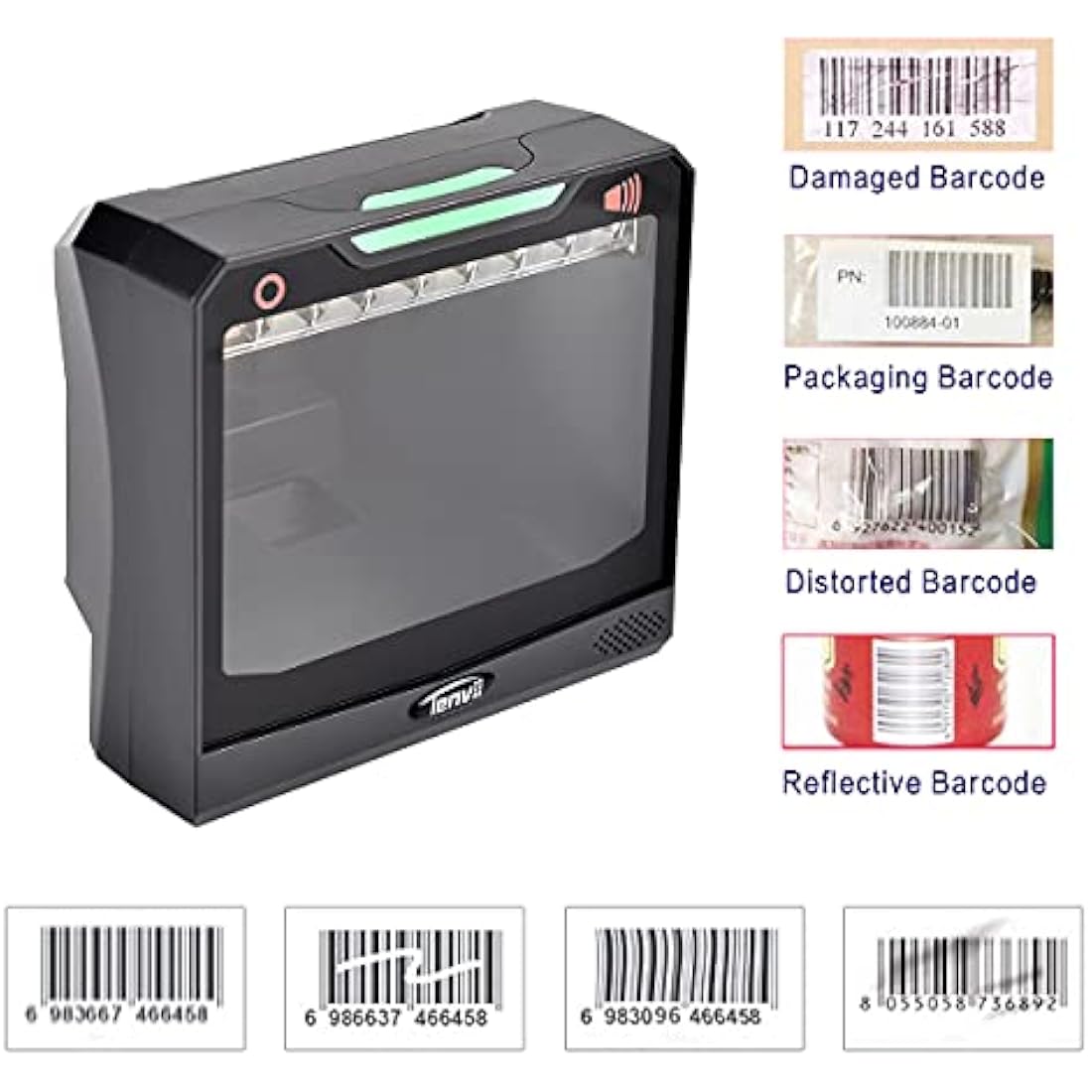 LENVII Gray Barcode Scanner, Desktop Auto Scan 2D Omnidirectional Platform Hands-Free Image Sensing Scanner, QR Code 1D Reader, for Supermarket Library Retail Store, USB Cable Connected