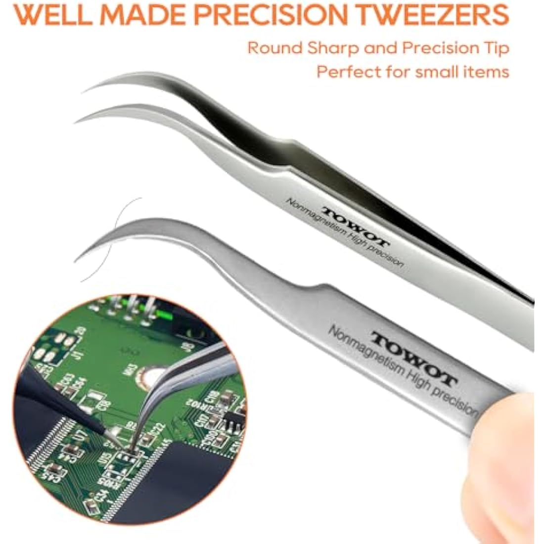 Stainless Steel Heat Resistant Tweezers, 5 PCS - Craft, Electronics, Jewelry-Making, Non-Magnetic by TOWOT