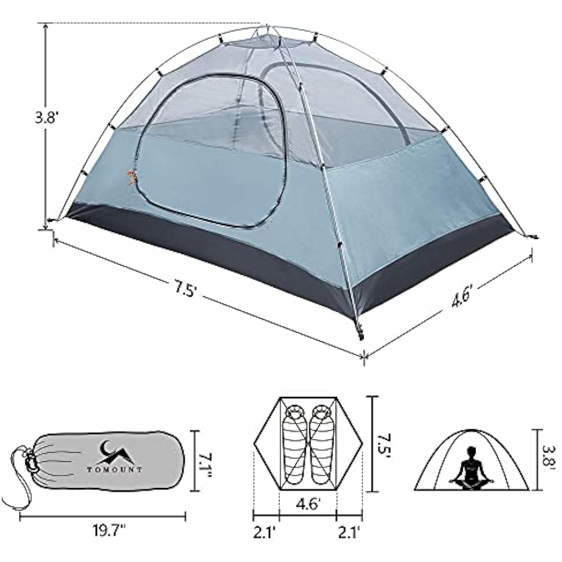 MC Backpacking Tent 2 Person Waterproof Lightweight Compact Double Layer Free-Standing Outdoor Camping Hiking 3 Season