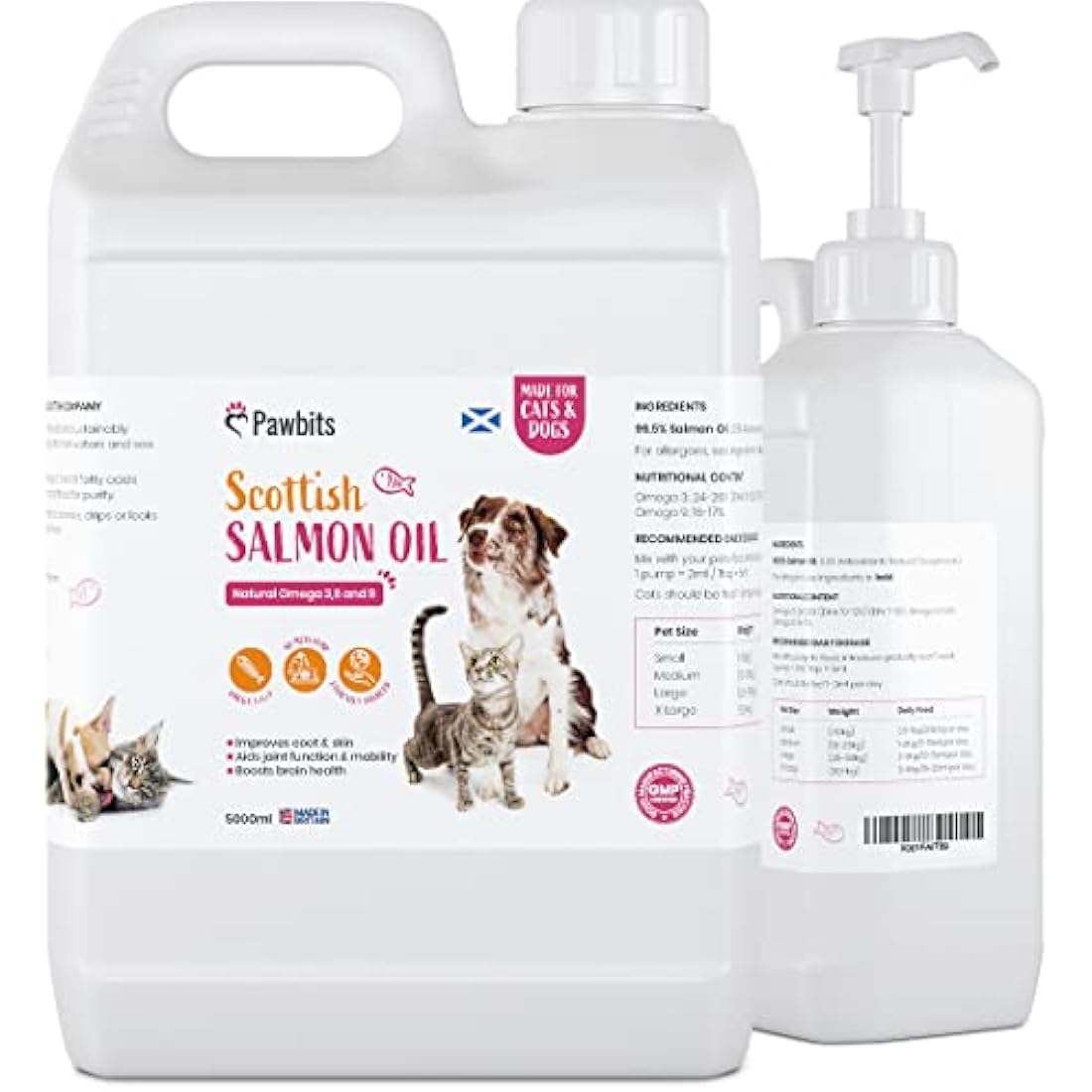 Pawbits 5 Litre Scottish Salmon Oil For Cats,Dogs & Pets - Natural Omega 3+6+9, Healthy Coat & Immune System UK Made Suitable For Horses and Ferrets.