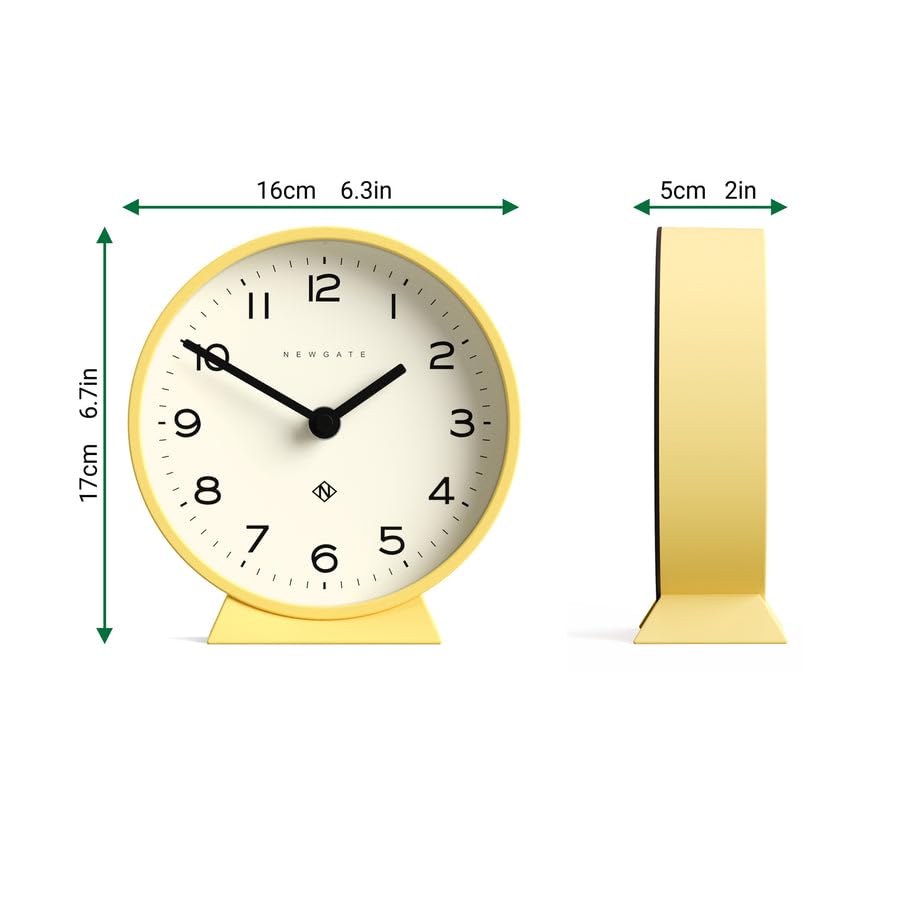 NEWGATE? M Mantel Silent Sweep Mantel Clock - 'No Tick' - A Modern Mantelpiece Clock - Small Mantel Clocks - Minimalist Dial - (Cheeky Yellow)