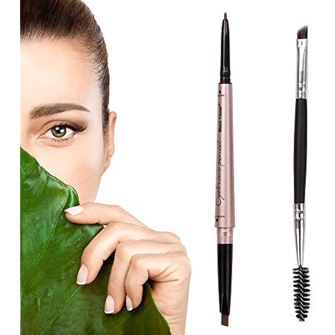 HeyBeauty Eyebrow Pencil with Brow Brush, Double Ended Eyebrow Pen, Automatic Makeup Cosmetic Tool, （Light Coffee）