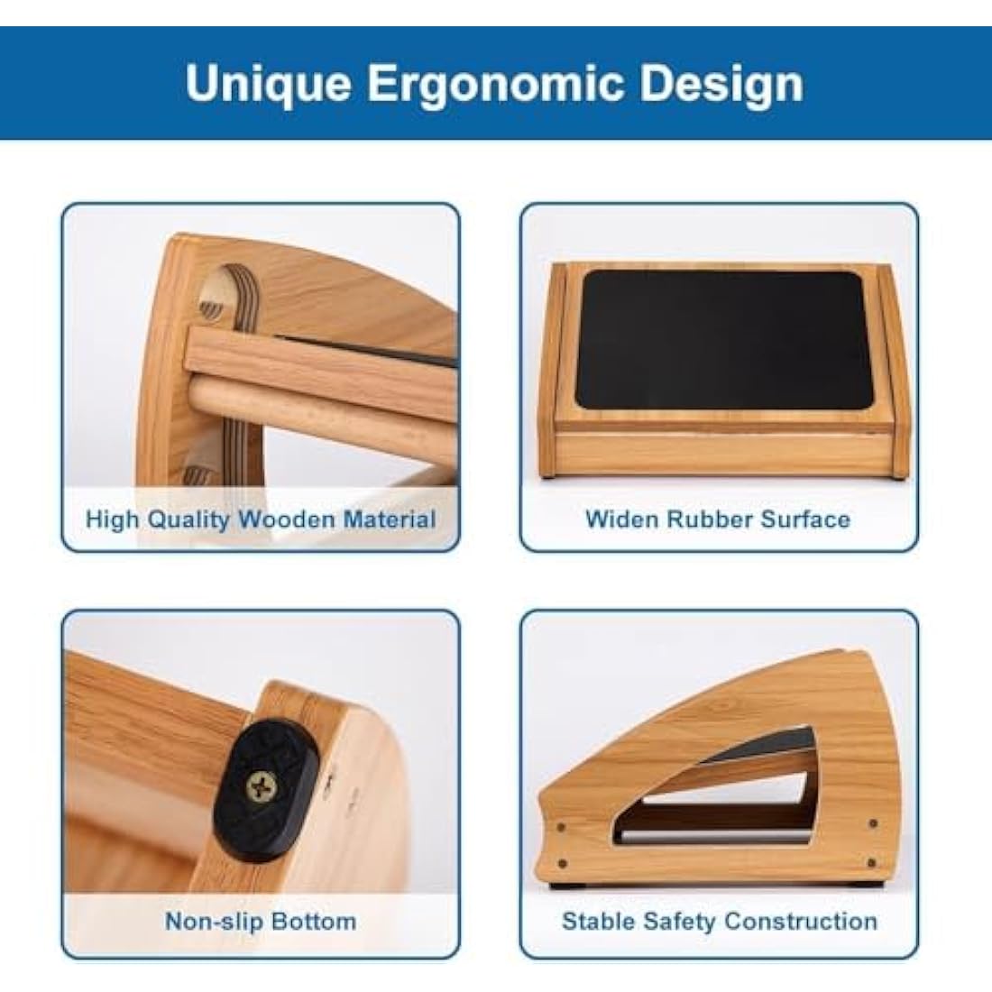 StrongTek Adjustable Under Desk Footrest, Ergonomic Foot Rest for Under Desk with 3 Height Position, Wooden Foot Stool Under Desk with Anti-Slip Surface, Adjustable Foot Stool for Home Office, Natural