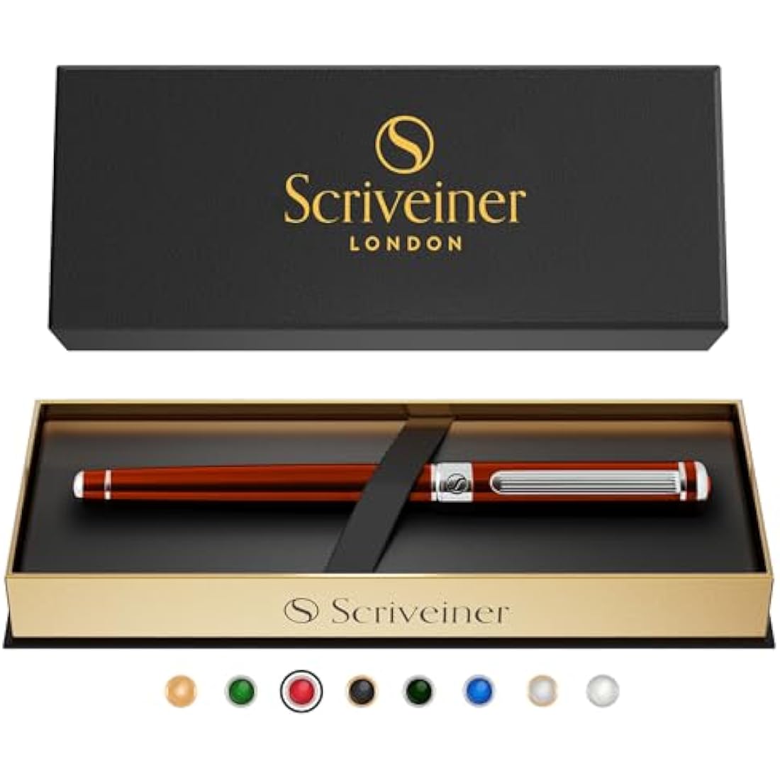 Scriveiner Crimson Red Rollerball Pen - Multi Award Winning Luxury Rollerball with Chrome Trim & Schmidt Refill, Quality Executive Writing Pen for the Office, Journaling or Gift Set for Men & Women