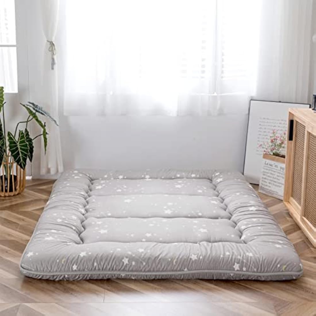 MAXYOYO Japanese Floor Mattress Futon Mattress, Thicken Tatami Mat Sleeping Pad Foldable Roll Up Mattress Dormitory Mattress Pad Floor Lounger Pillow Bed (Constellation, Single)