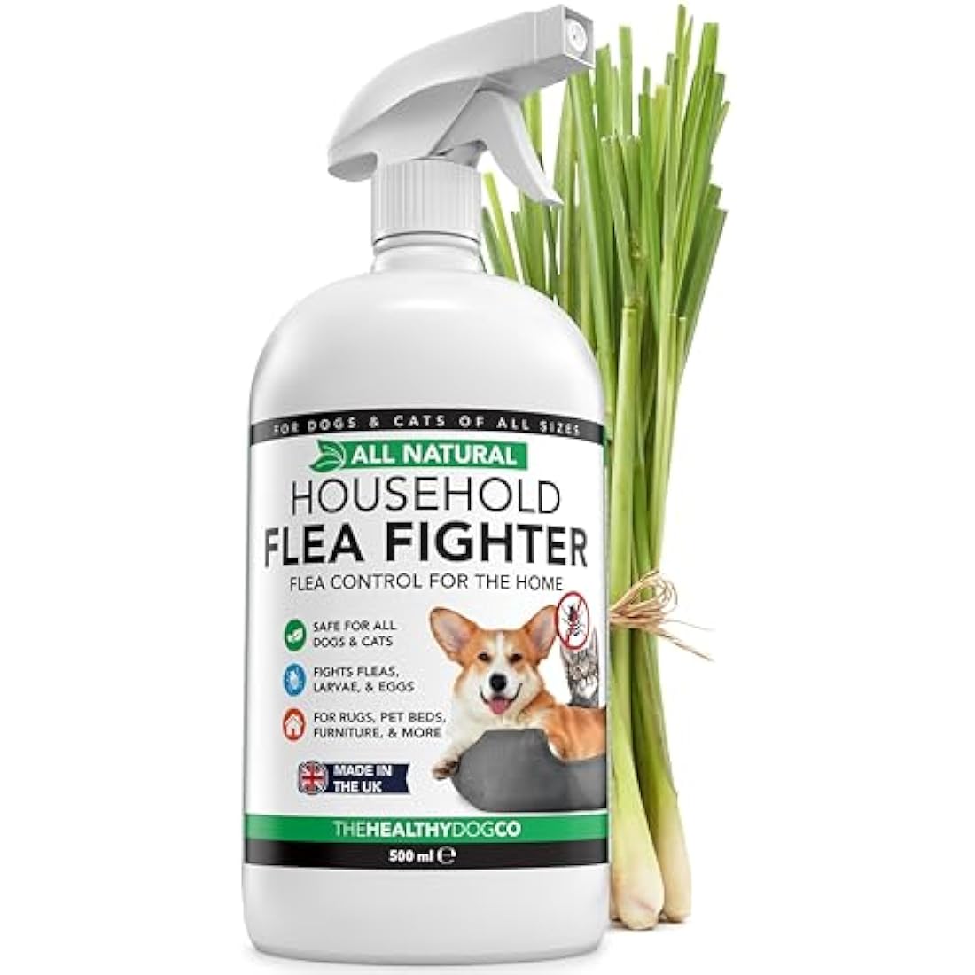 The Healthy Dog and Cat Co Natural Flea Spray 500ml – Fast-Acting, Non-Toxic Flea Spray for Dogs, Cats & Home – Safe & Effective UK Formula & Natural Treatment