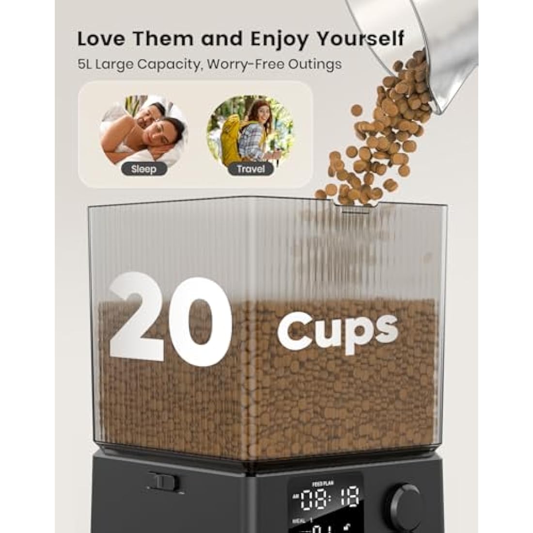 oneisall 5L Automatic Cat Feeder with Timer for 2 Cats, Knob Model Automatic Feeders for Cats Dogs, Dry Food Cat Food Dispenser Auto 10s Voice Recordings