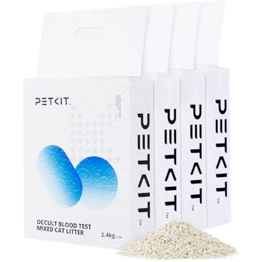 PETKIT Tofu Cat Litter, Fast Clumping, Tofu & Bentonite Mixed Cat Litter with Occultblood Test Particles, Ultra Absorbent, Odor Control and Flushable, Dust-free & Low Tracking, 4 Packs/9.6kg