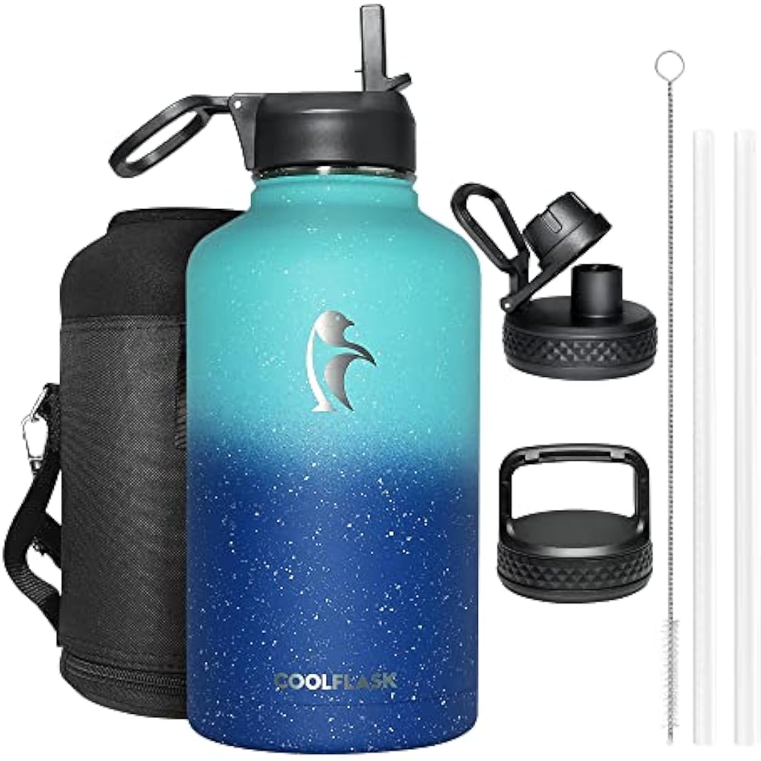 Coolflask Insulated Water Bottle 2L, Half Gallon Water Jug with Straw & 3 Lids, Large Insulated Water Bottle, Stainless Steel Vacuum Water Bottle for Gym, Sports and Travel, Starry Gradient Blue