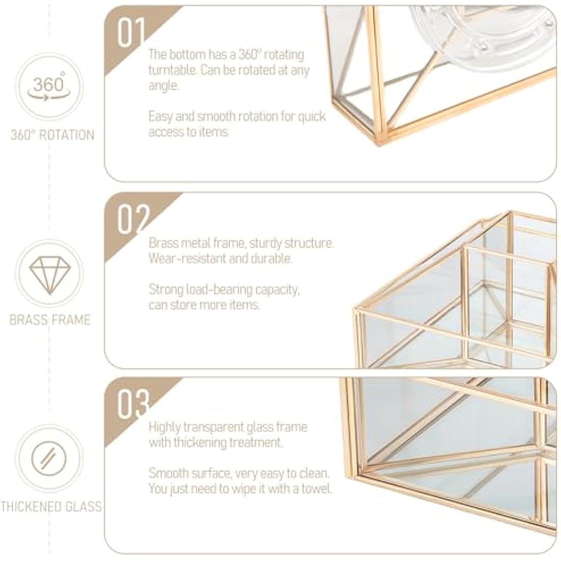 SLHEQING 360° drehbarer Make-up-Organizer, Glas Beauty Organizer, Schmink Aufbewahrung für Dresser Schlafzimmer Badezimmer