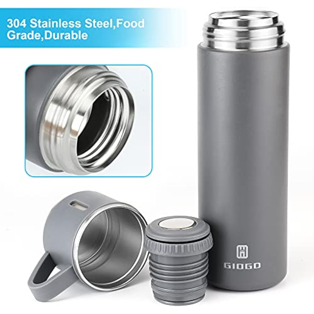 Vacuum Insulated Flask 500ml/16.9oz Stainless Steel Thermo Bottle with Cup for Coffee Water Hot and Cold Drink Flasks.(Gray,Single)