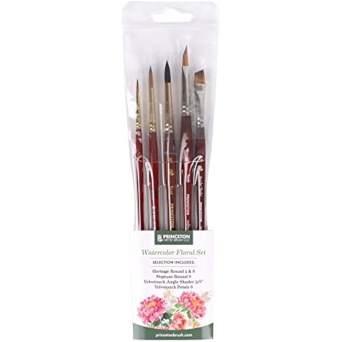 Princeton Watercolour Floral Set, 5 x Mixed Brushes, Watercolour, Short Handle, for Professionals & Students
