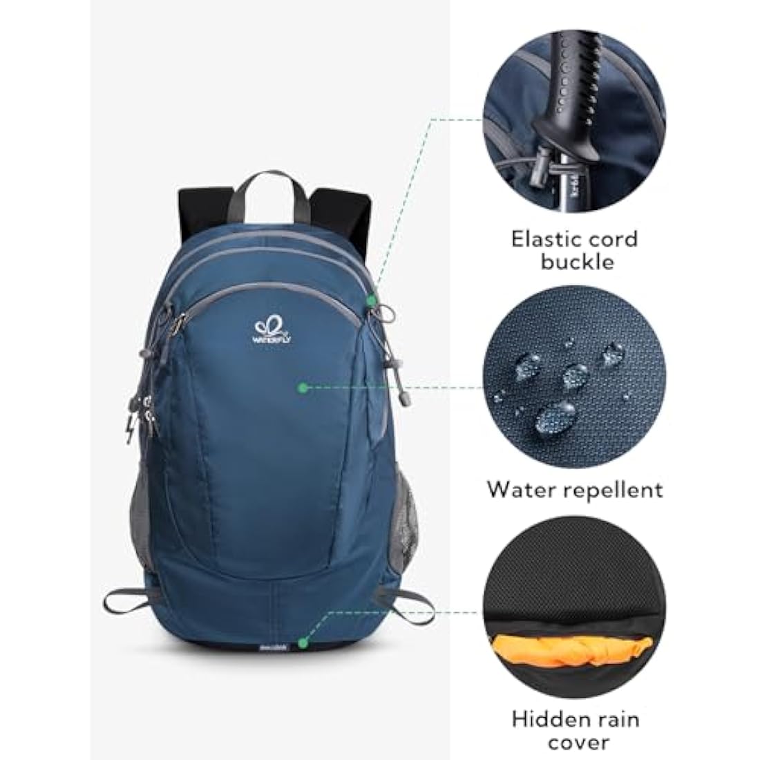 Waterfly 25L Hiking Backpack Daypack: Water Resistent Lightweight Rucksack with Rain Cover for Men Women Outdoor Camping Hiking Travel Daypack