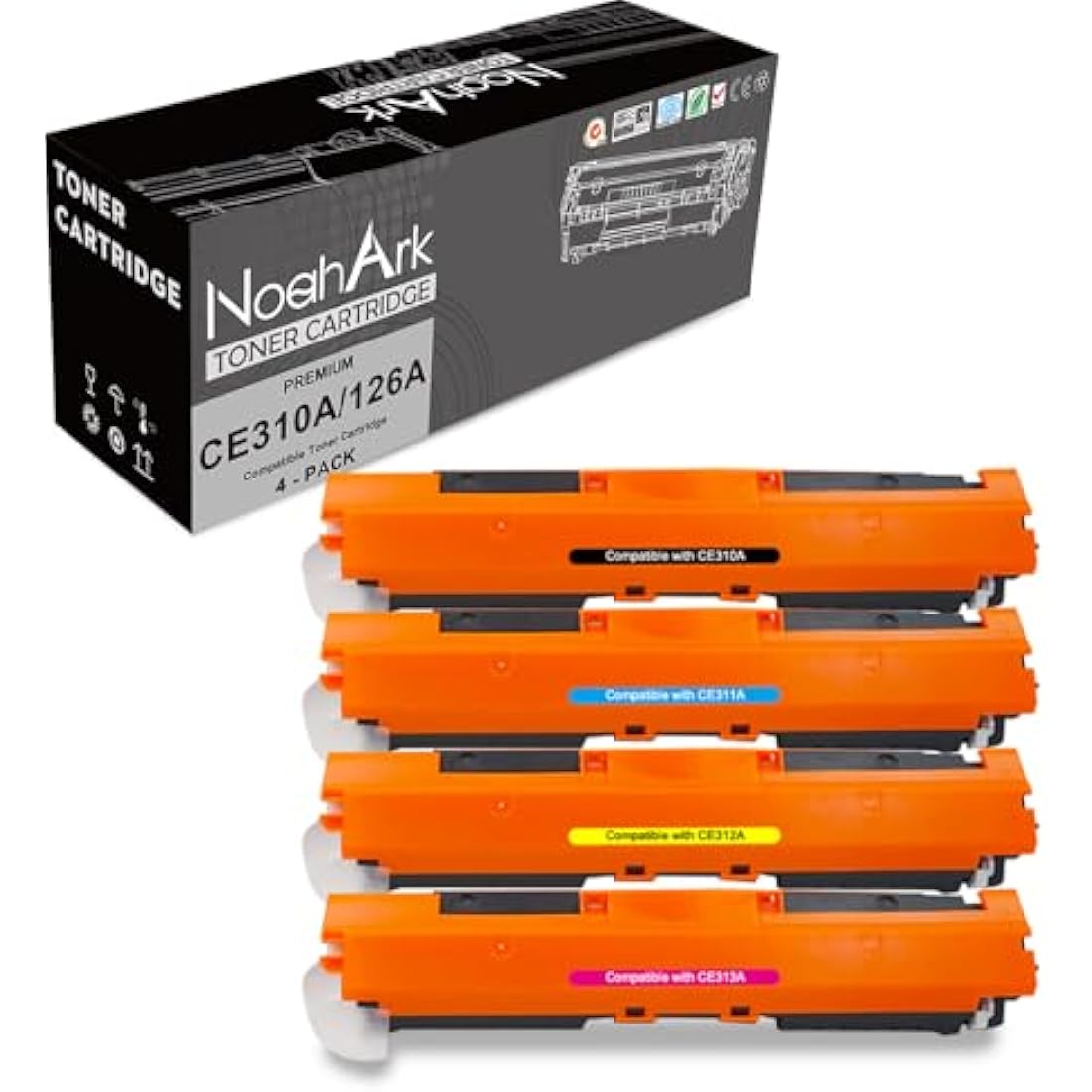NoahArk Compatible for HP 126A(CE310A CE311A CE312A CE313A) Toner Cartridge Replacement for LaserJet CP1025 CP1025nw CP1020 M175a M175nw Pro 100 MFP M175a M175nw M275 TopShot M275a M275nw (BK/C/M/Y)