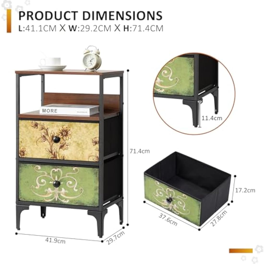 LYNCOHOME Bedside Tables set of 2,Bed Side Table for Bedroom, Nightstand with 2 Storage Fabric Drawers and Metal Frame for Bedroom,Living Room