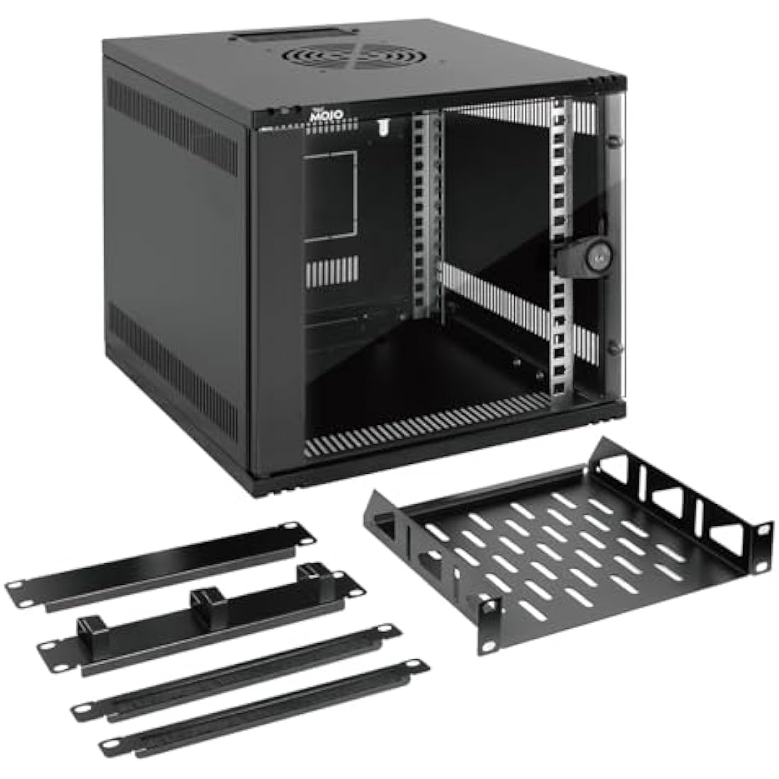 Tecmojo 6U Wall Mount Data Cabinet, 10in Wide 300mm Depth Network Cabinet with Rack Shelf, Brush Panels, Cable Organizer for 10'' AV/IT/Data Devices, 44lbs(20kg) Capacity, Glass Door