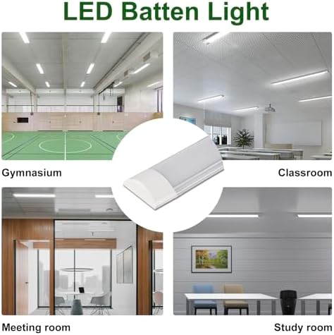 muzha 4 Packs LED Batten Lights 4FT 40W 6500k Daylight,Low Profile Wall or Ceiling Surface Mounted Fitting for Home/Workshop/Office/School Restaurant