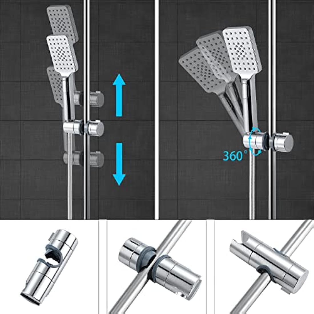 BBLIKE Shower Head Holder - 19-22mm ABS Adjustable Shower Holder Bracket, Universal Shower Head Holder Replacement for 18-25mm Slide Rod, Shower Head Accessories Parts, Chrome Plated