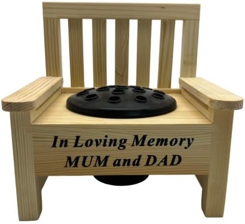 Mum & Dad Wooden Memorial Bench with Flower Insert Pot Graveside Crematorium Plaque Garden