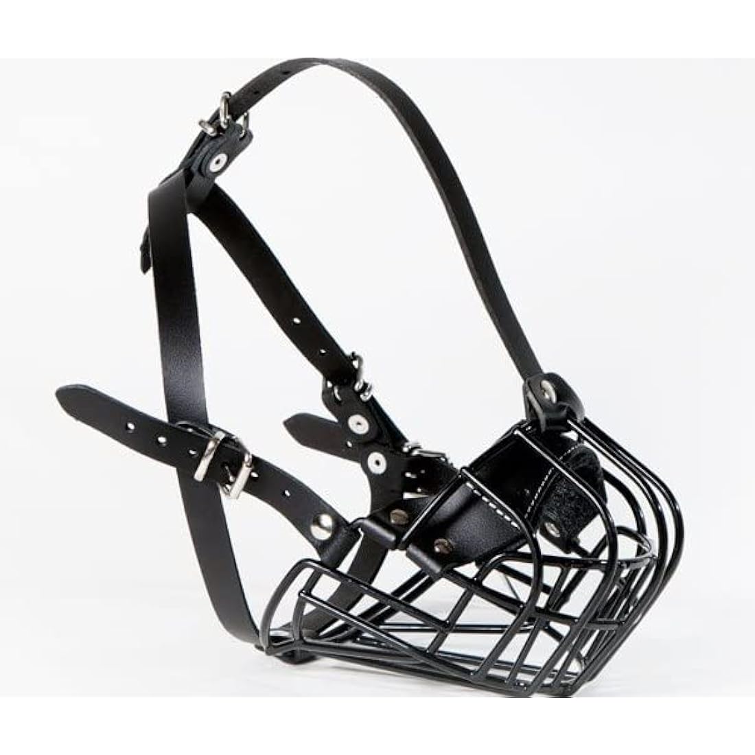 Strong Metal Wire Basket Dog Muzzle for American Bully (BA, Black leather/Black wire)