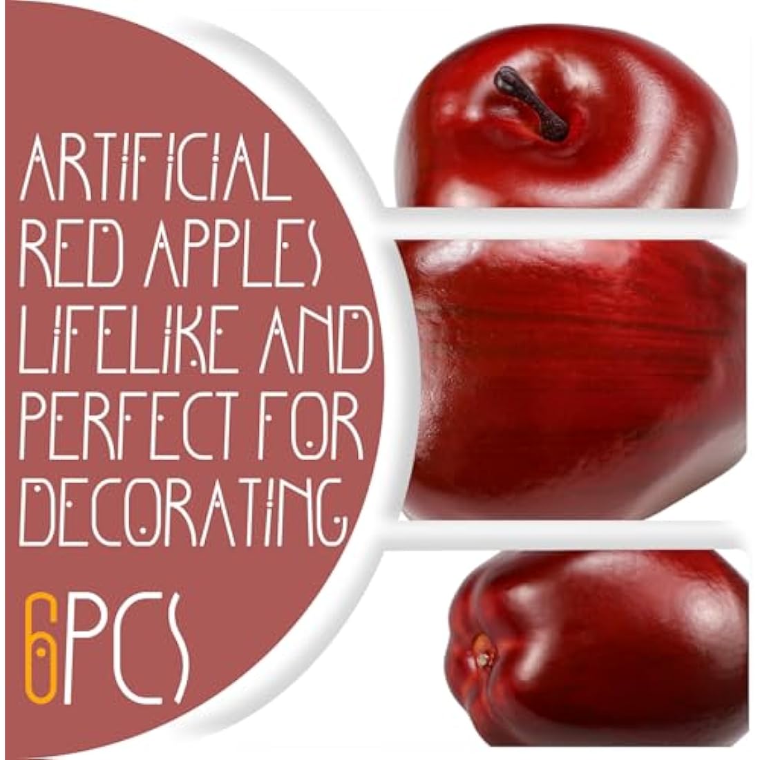 Lorigun Artificial Apples Fake Fruits Red Delicious Apples For Decoration, Decorative Fruit, Faux Big Red Apples 6 Pcs