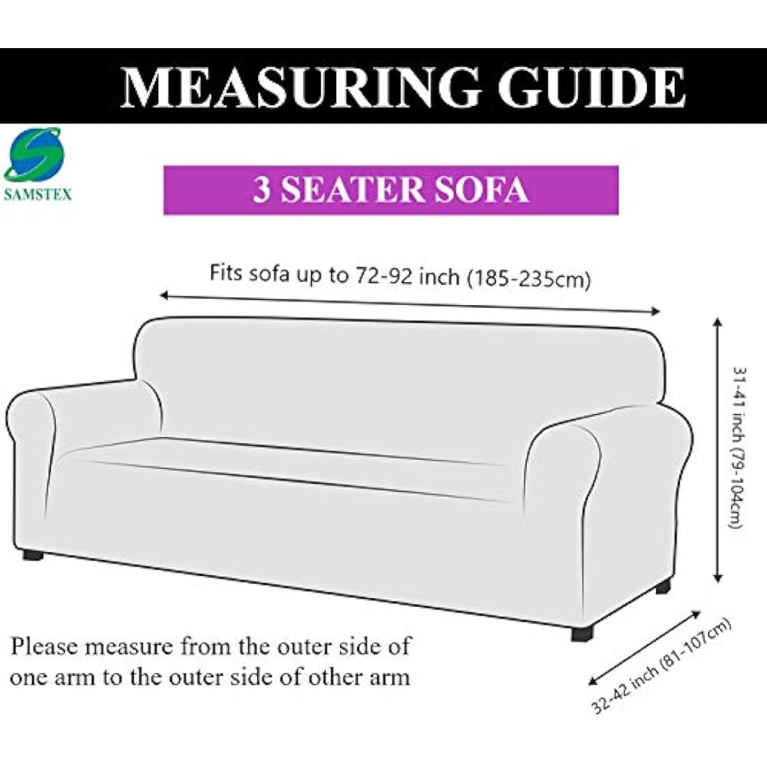 SAMSTEX Stylish Sofa Cover Stretch 1-Piece Sofa Slipcovers High Stretch Sofa Covers 3 Seater Thick Soft Sofa Protector Machine Washable Non Slip Couch Covers (3 Seater, Light Grey)
