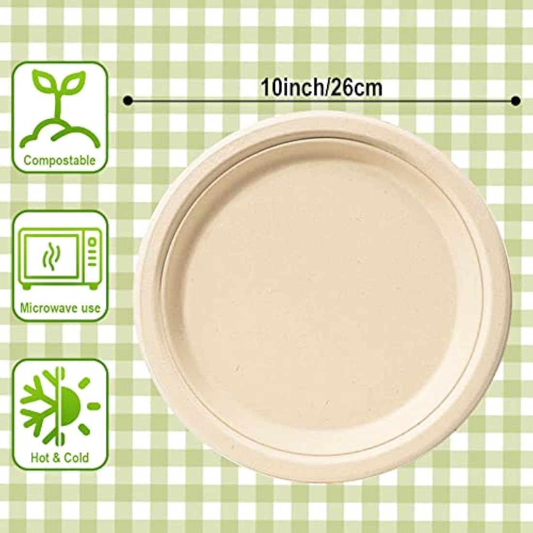 GREENESAGE Rigid 10 inch 100 Pack Disposable Paper Brown Plates Sugarcane Large Strong Dishes for Picnic Wedding Party BBQ