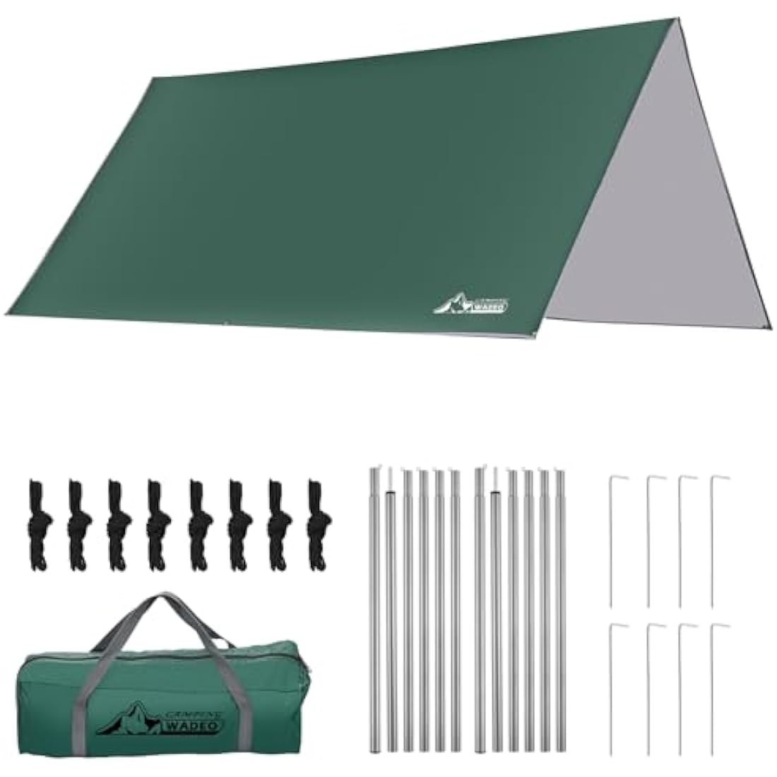 WADEO Camping Tent Tarp Shelter, 3m x 3m Hammock Tarpaulin Waterproof Ground Sheets Portable Tarpaulin Shelter with 8 Pegs and 8 Guy Lines for Camping Picnic Hiking Adventure