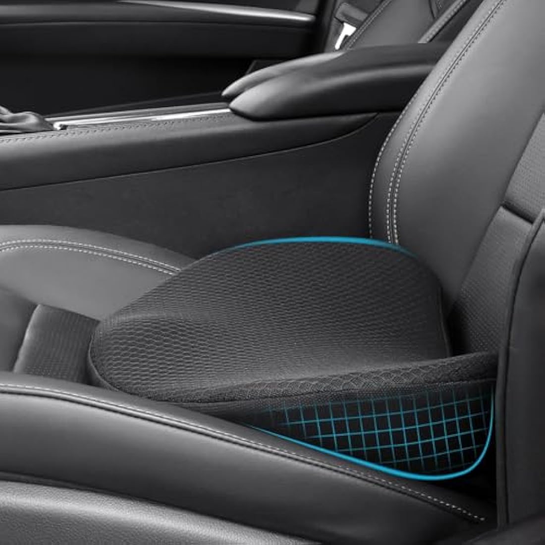 OLYDON Car Seat Cushion for Driving - Comfort Memory Foam for Car Driver Seat- Back Support & Pain Relief - Car Travel Accessories for Long Trips (Black)