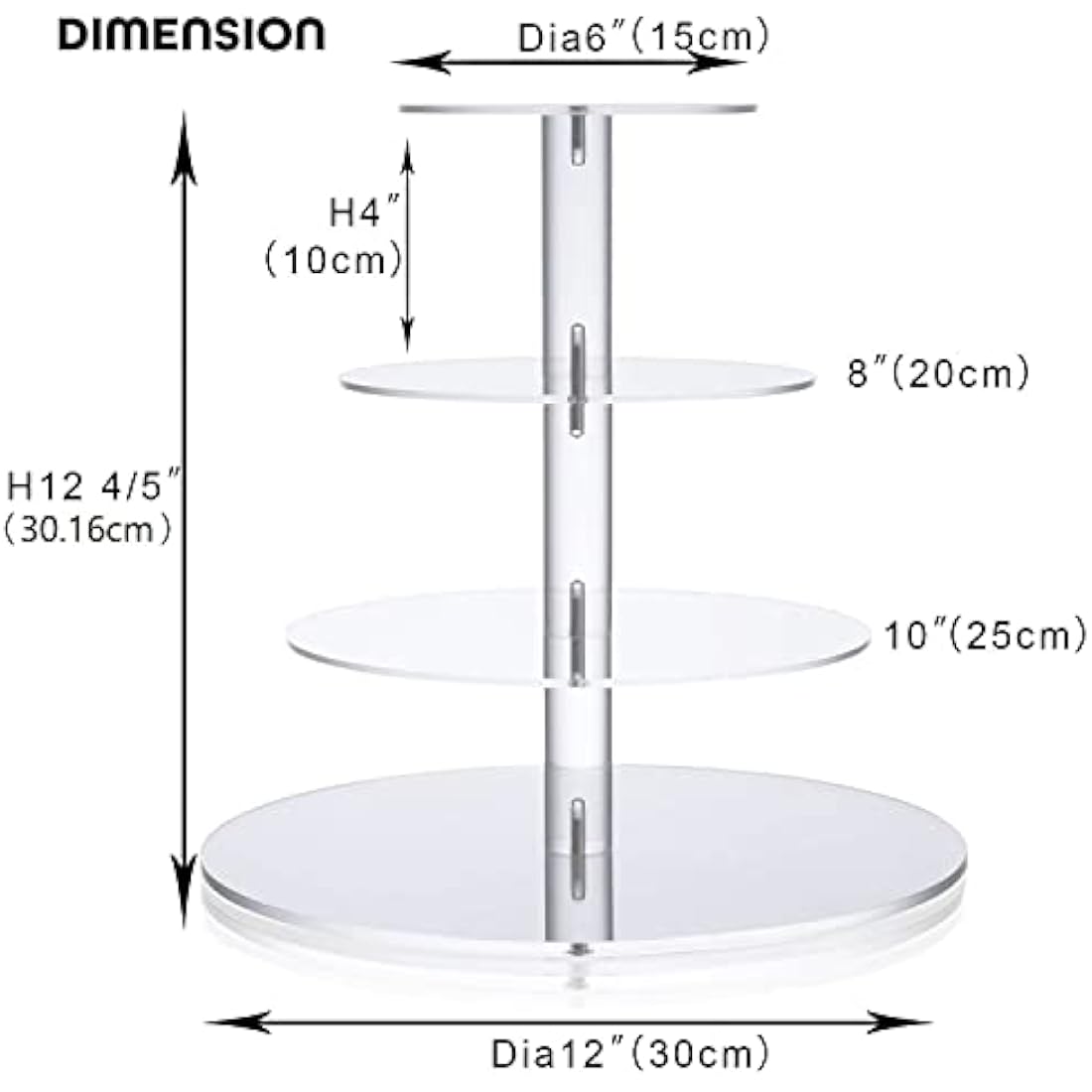 Cupcake Stand, ULIFEME 4 Tier Cake Stands, Round Acrylic Display Stands Cupcake Tower for Wedding, Birthday & Party, 6'' / 8'' / 10'' / 12'' Diameter Round Stand, 4 Inch Height, 4mm Thickness Acrylic