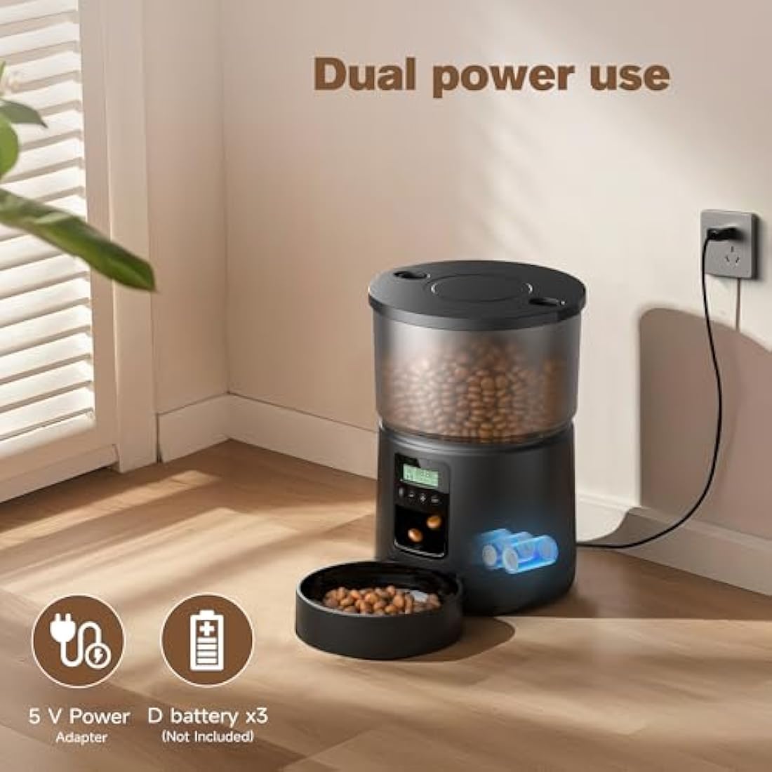 Automatic Cat Feeder and Water Fountain: Cat Food Dispenser with Timer and Pet Drinking Fountain Indoor, 3L Pet Feeder for Dry Food &2.4L Faucet Water Fountain Black, Auto Dog Bowl Programmable 6 Meal