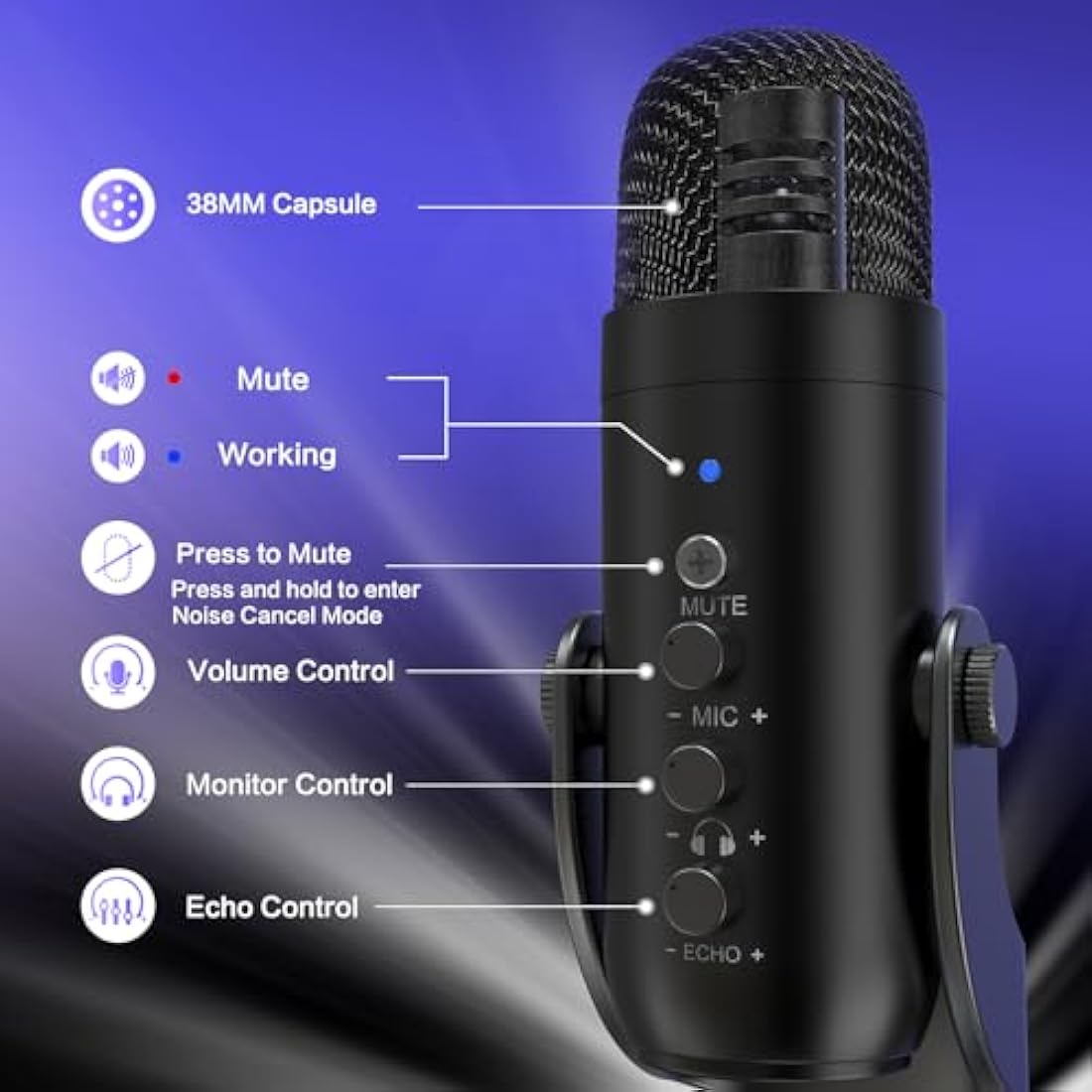 zealsound USB Microphone, PC Phone Podcast Mic, Condenser Gaming microphones for PS4&5, W/Quick Mute, Echo/Gain knob, Plug & Play for Streaming, Vocal Recording, ASMR, YouTube,Twitch on Mac Windows