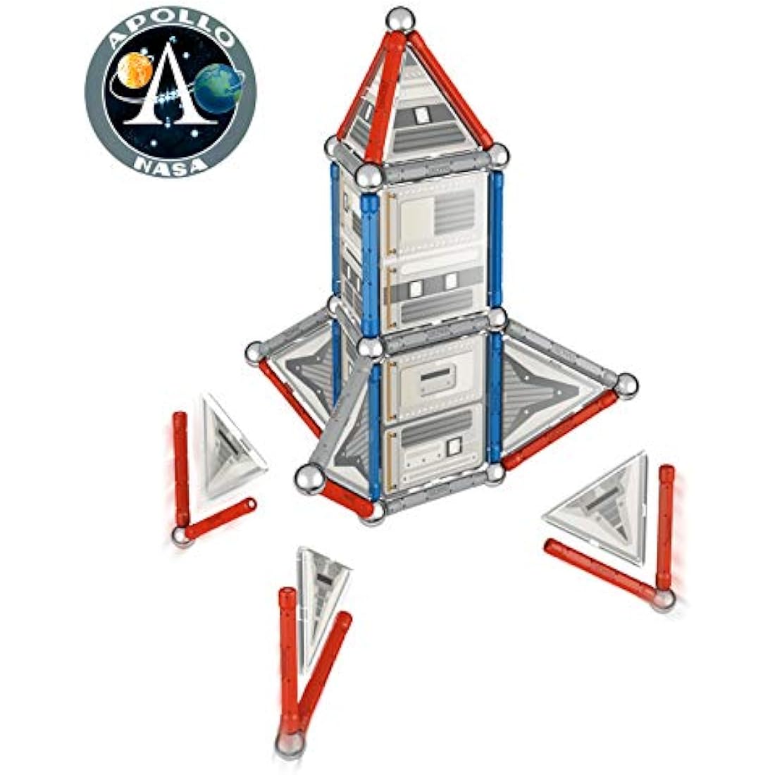 Geomag- 810 Special Edition - NASA Rocket, Magnetic Constructions, White, Grey, Red, 84 Pieces