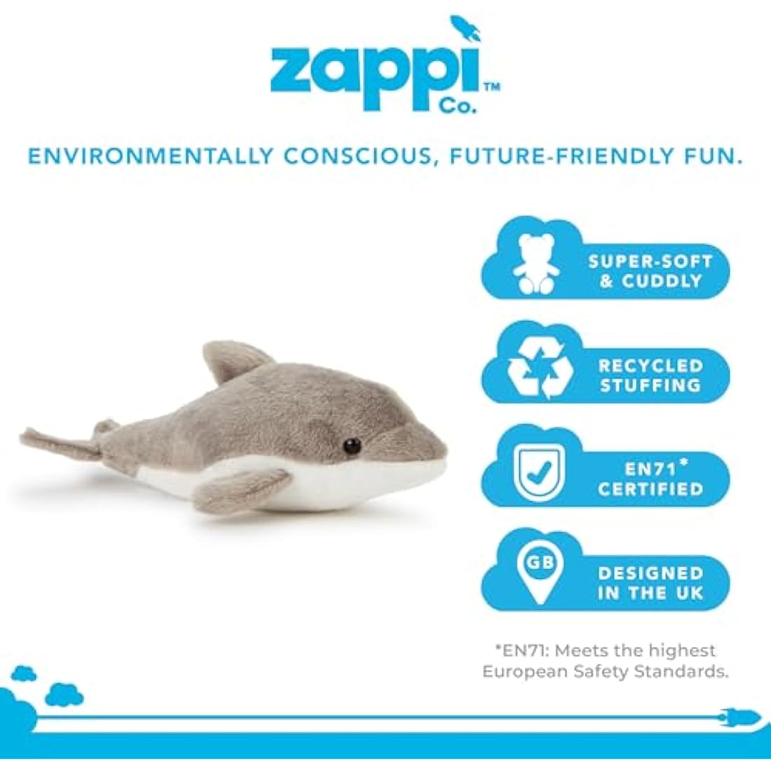 Zappi Co Plush Children's Stuffed Soft Cuddly Plush Toy-Part of Safari Animals Collection, Perfect for Kids (25cm Depth)(Dolphin)