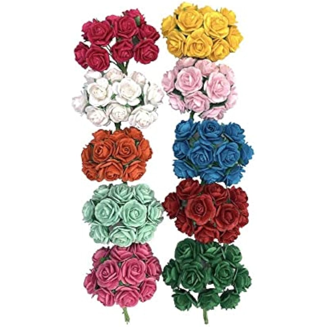 WADSUWAN SHOP 100 Pcs Artificial Mulberry Paper Rose Flower Wedding Scrapbook 1.8cm DIY Craft Scrapbook Scrapbooking Bouquet Craft Stem Mini Roses (10 Colors)