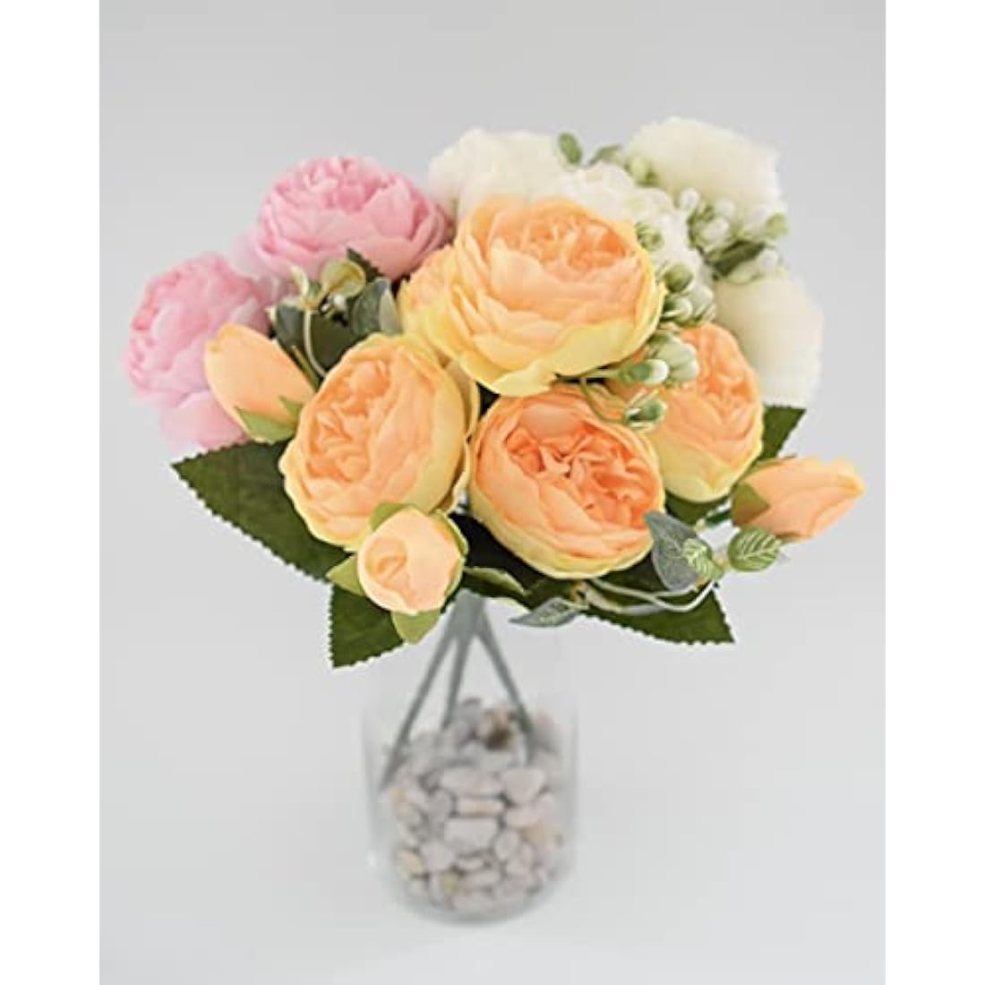 The Baked Studio - Silk Peony and Tea Rose Artificial Bouquet 9 Heads Realistic Fake Plant for DIY Craft Cake Living Room Home Wedding Decoration (YELLOW)