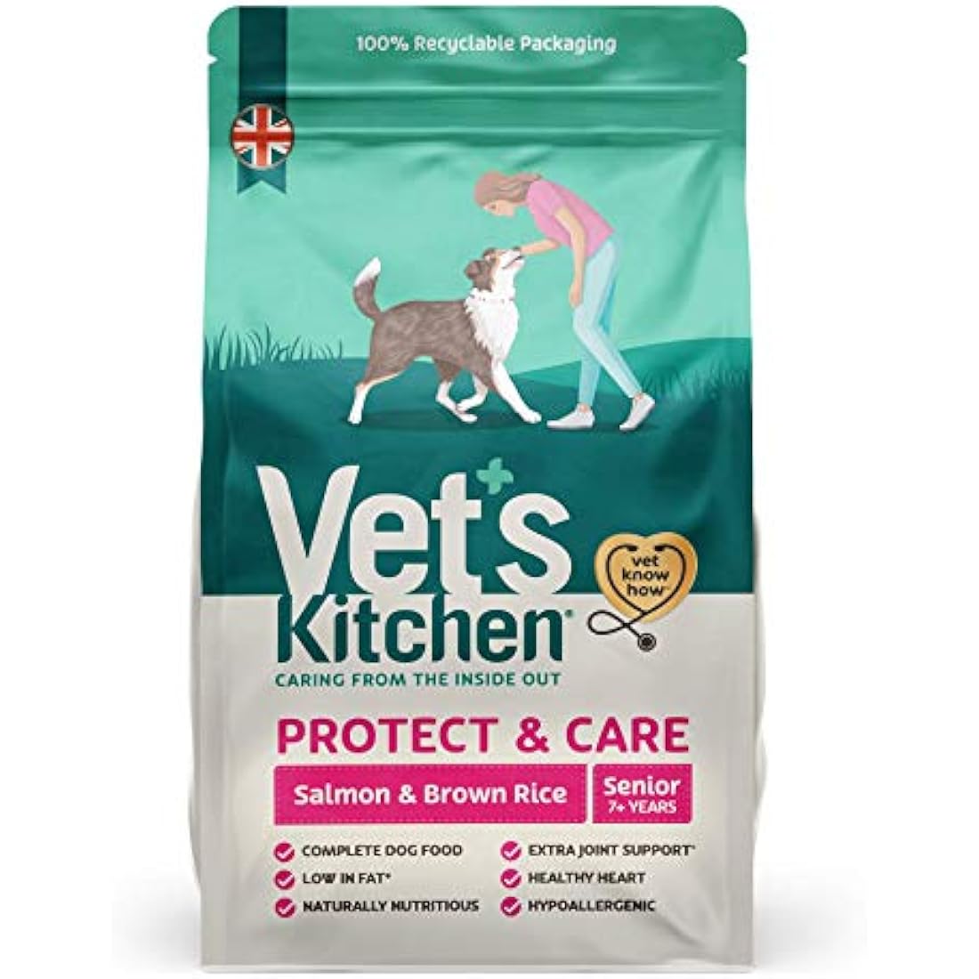 Vet's Kitchen Dry Dog Food Senior Salmon & Brown Rice Protect & Care 3kg