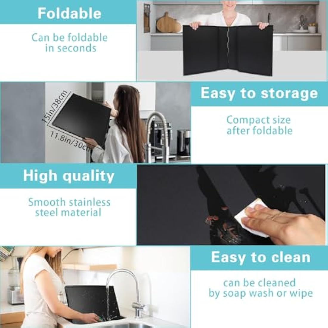 Wuciray Height 40CM Stove Splatter Guard for Cooking Kitchen Anti Splatter Shield Guard Portable Folding Cooker Side Fat Oil Splash Guard Splash Back Splatter Screen for Frying Pan Wall Hob