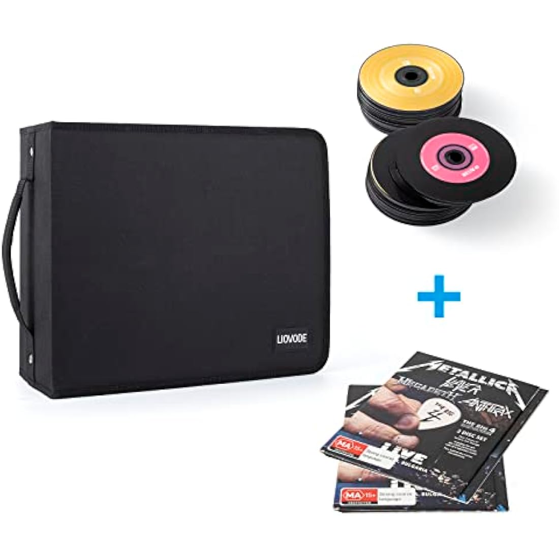 LIOVODE DVD Case 200 DVDs and 100 Booklets Capacity, Storage CDs with Booklet Inserts Media Organizer Holder Black CD Wallet for Home and Car