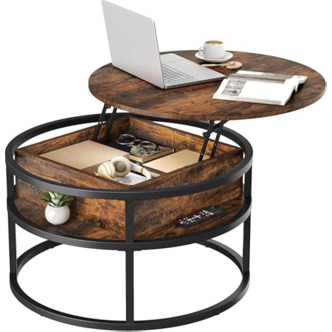 YITAHOME Round Lift Top Coffee Table, Coffee Tables for Living Room with Hidden Storage Compartment, Modern Coffee Table with Storage for Home Office,Round Center Tables Living Room (Brown)